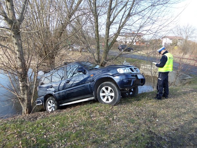 Pijany, bez prawa jazdy, prawie wjechał do stawu