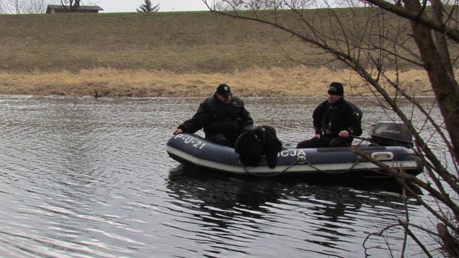 Policjanci z psami sprawdzają rzeki