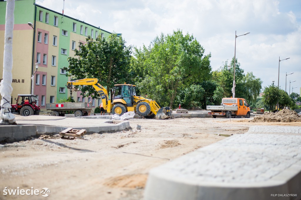 Postęp prac przy budowie ronda na al.JPII