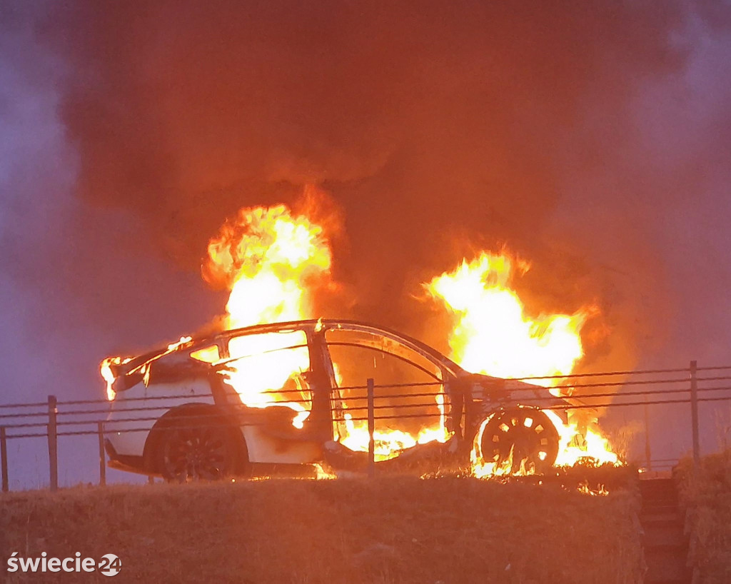 Tesla spłonęła na autostradzie A1