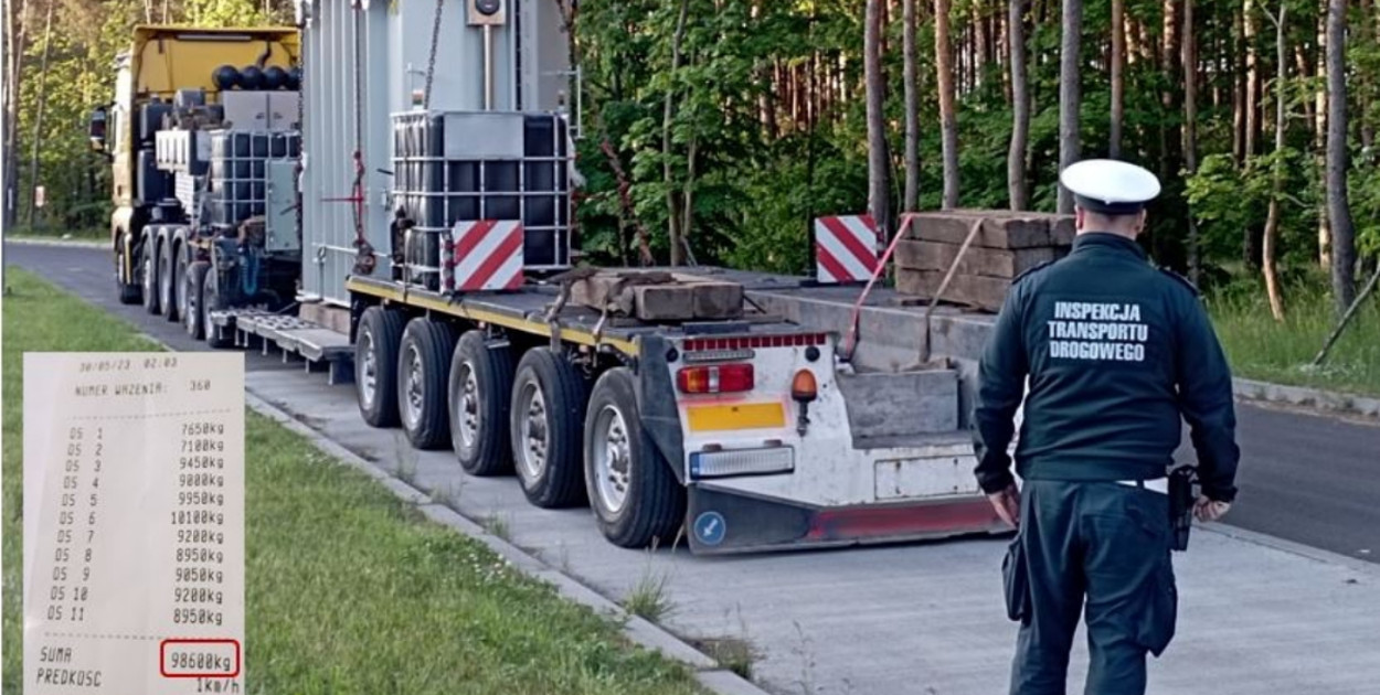 Zestaw samochodów wraz z ładunkiem ważył prawie 100 ton/fot. WITD w Bydgoszczy