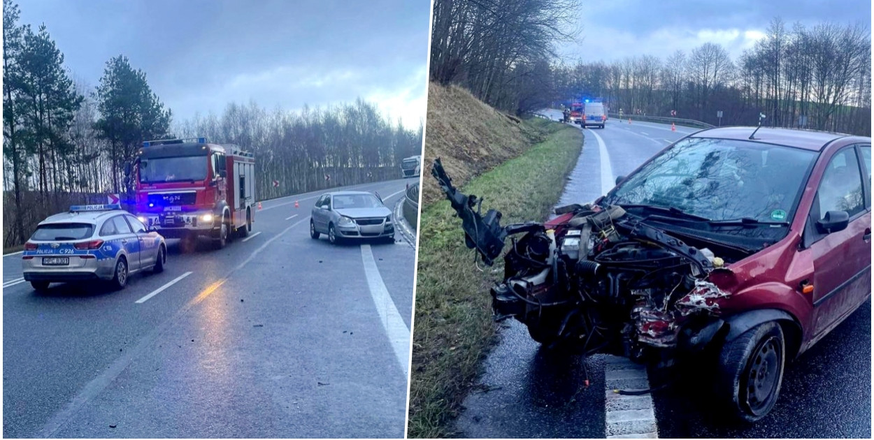 Po czołowym zderzeniu w Bzowie, dwie osoby trafiły do szpitala/archiwum KPP w Świeciu