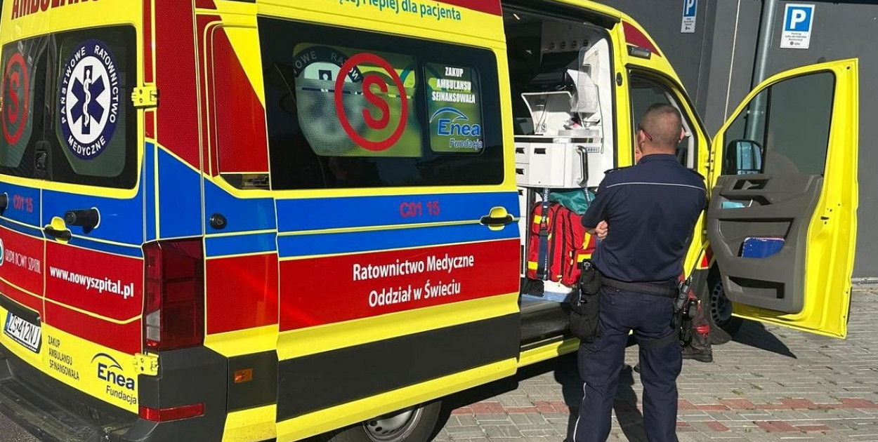 Około godz. 8 poszukiwany był już pod opieką medyków/zdjęcie KPP w Świeciu