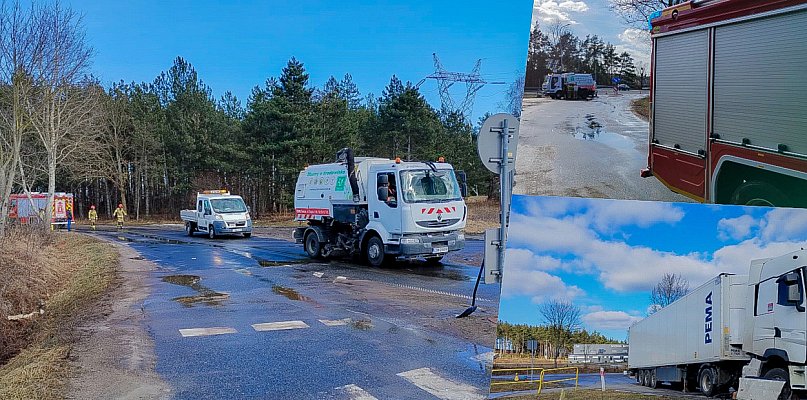 Zablokowana droga w Kozłowie. Rozlało się paliwo